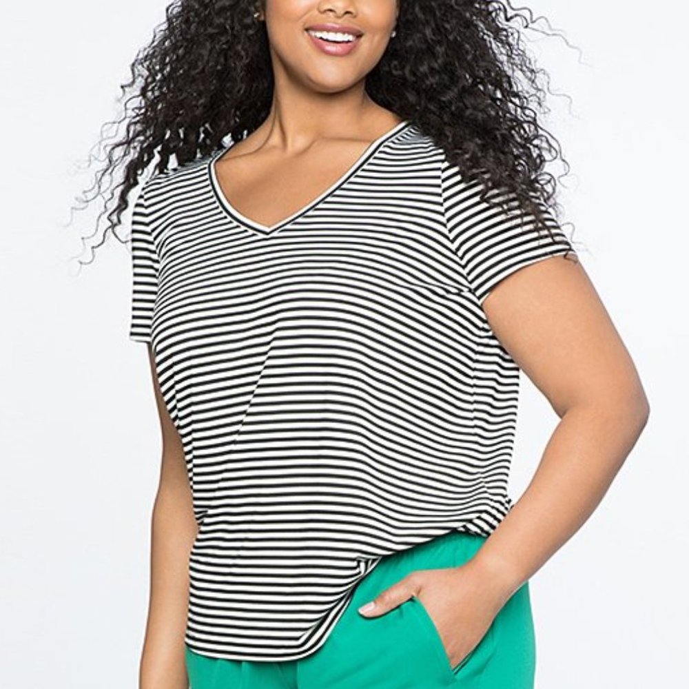 ELOQUII Black & White Stripe Relaxed Tee